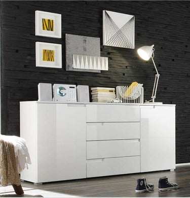 Santino White High Gloss Wide Sideboard: Contemporary Storage for Modern Homes - UK Luxury Furniture